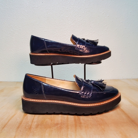 Naturalizer Navy Blue Patent Leather Platform Loafers Size 8 - Picture 9 of 16